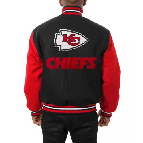 Alternative view of Kansas City Chiefs Handmade Two Tone Black/Red Wool Varsity Jacket