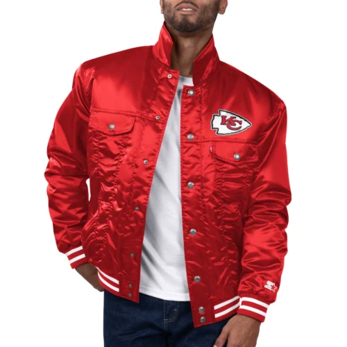 Kansas City Chiefs Silver Tab Trucker Varsity Red Satin Jacket