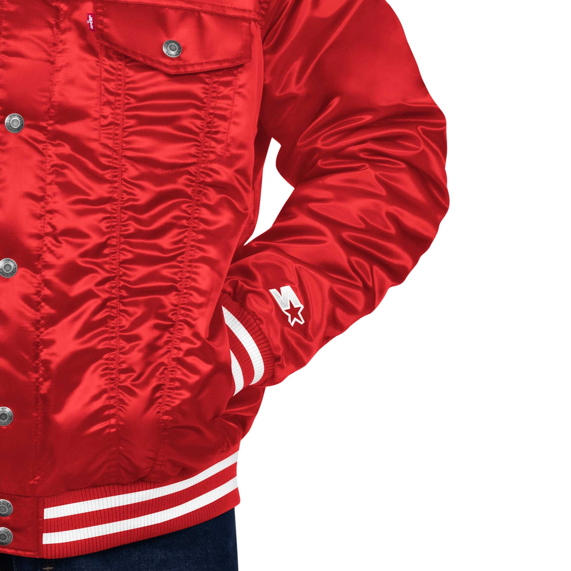Kansas City Chiefs Silver Tab Trucker Varsity Red Satin Jacket - Image 3