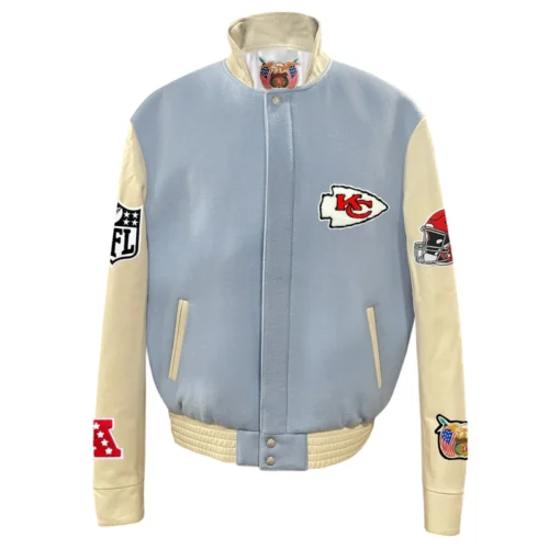 Kansas City Chiefs Baby Blue/Cream Wool & Leather Varsity Jacket
