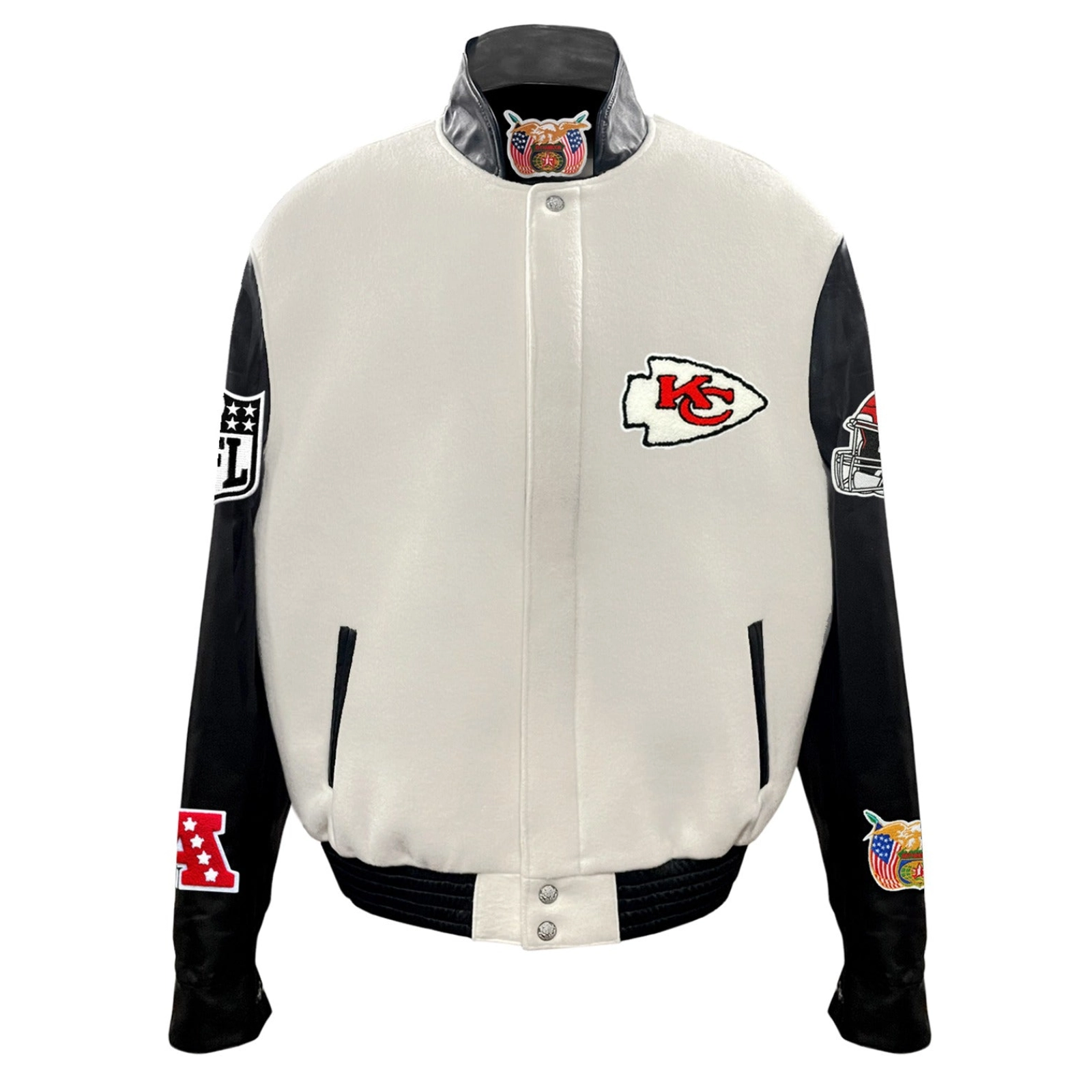 Kansas City Chiefs Off-White Wool & Leather White/Black Varsity Jacket