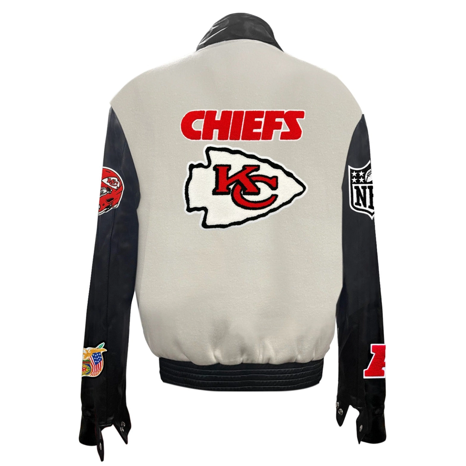 Kansas City Chiefs Off-White Wool & Leather White/Black Varsity Jacket - Image 2