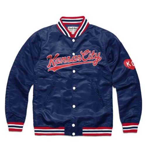 Kansas City Roos Script Satin Varsity Jacket - Navy