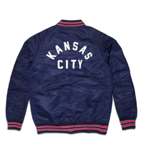 Alternative view of Kansas City Roos Heart Logo Full-Snap Satin Varsity Jacket - Navy