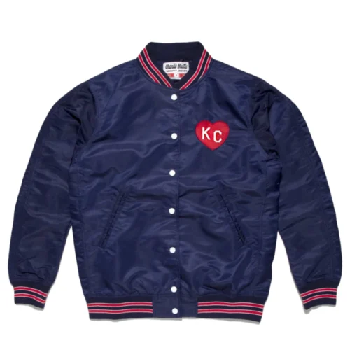 Kansas City Roos Heart Logo Full-Snap Satin Varsity Jacket - Navy