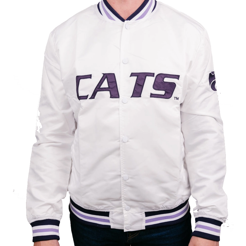 Kansas State Wildcats White Satin Bomber Varsity Jacket - Image 3