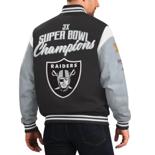 Alternative view of Las Vegas Raiders Franchise Black/Grey Wool Varsity Jacket