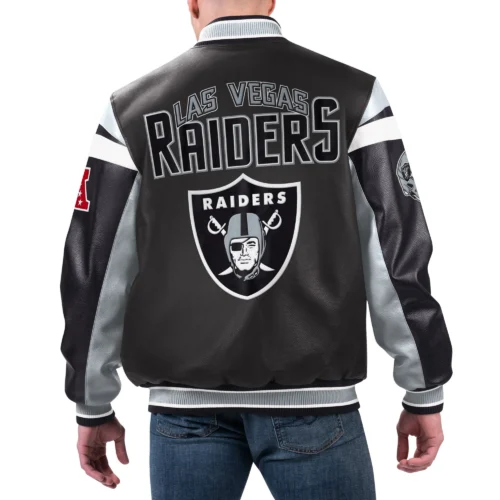 Alternative view of Las Vegas Raiders Black Full-Zip Leather Varsity Jacket