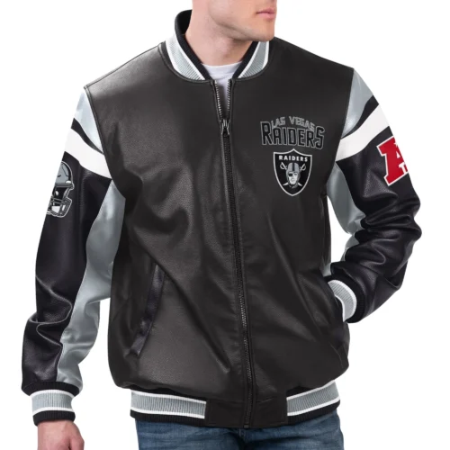 Las Vegas Raiders Black Full-Zip Leather Varsity Jacket