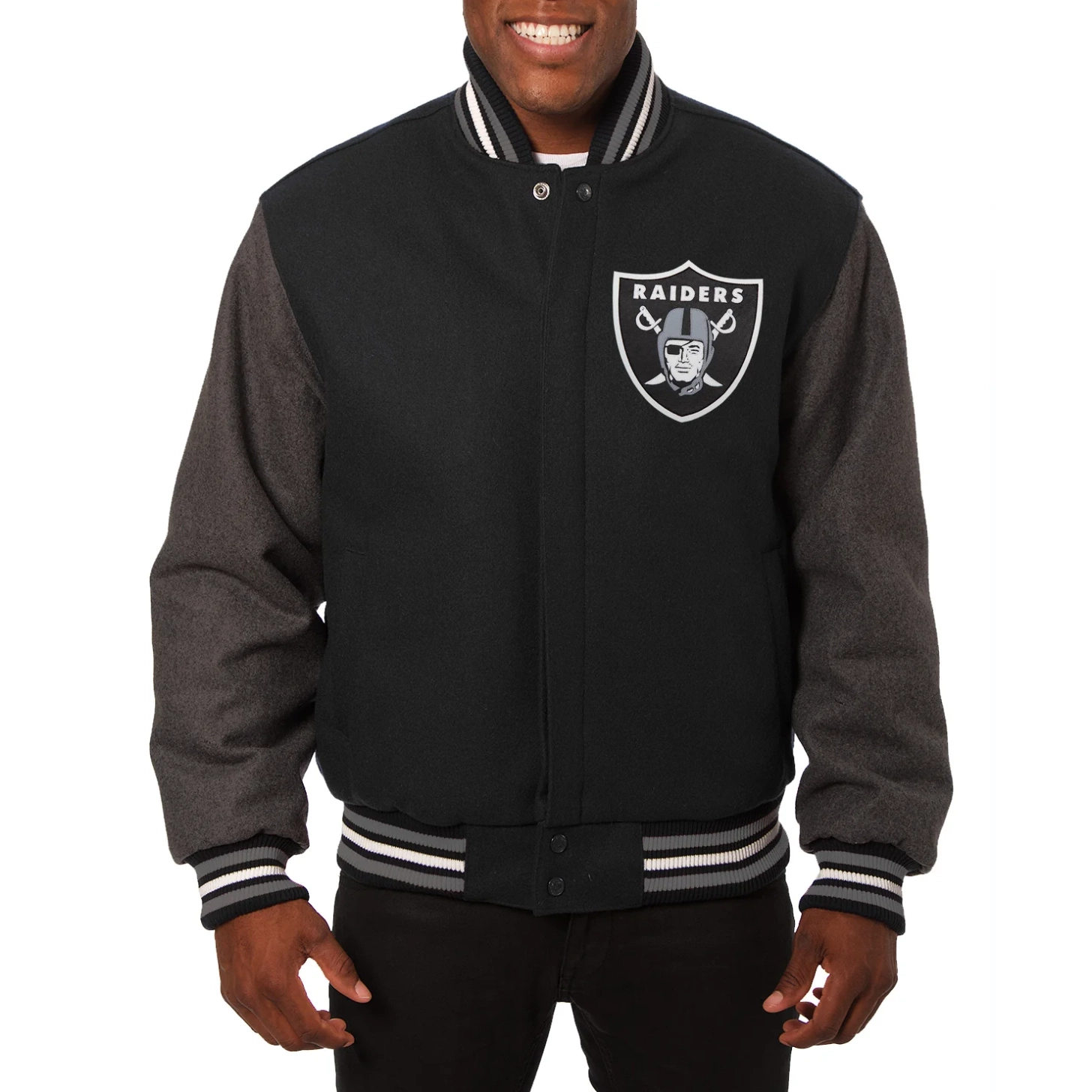Las Vegas Raiders Handmade Two Tone Black/Gray Wool Varsity Jacket