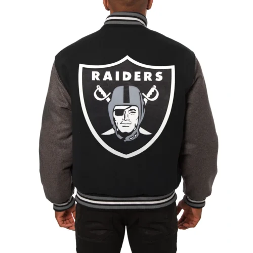Alternative view of Las Vegas Raiders Handmade Two Tone Black/Gray Wool Varsity Jacket