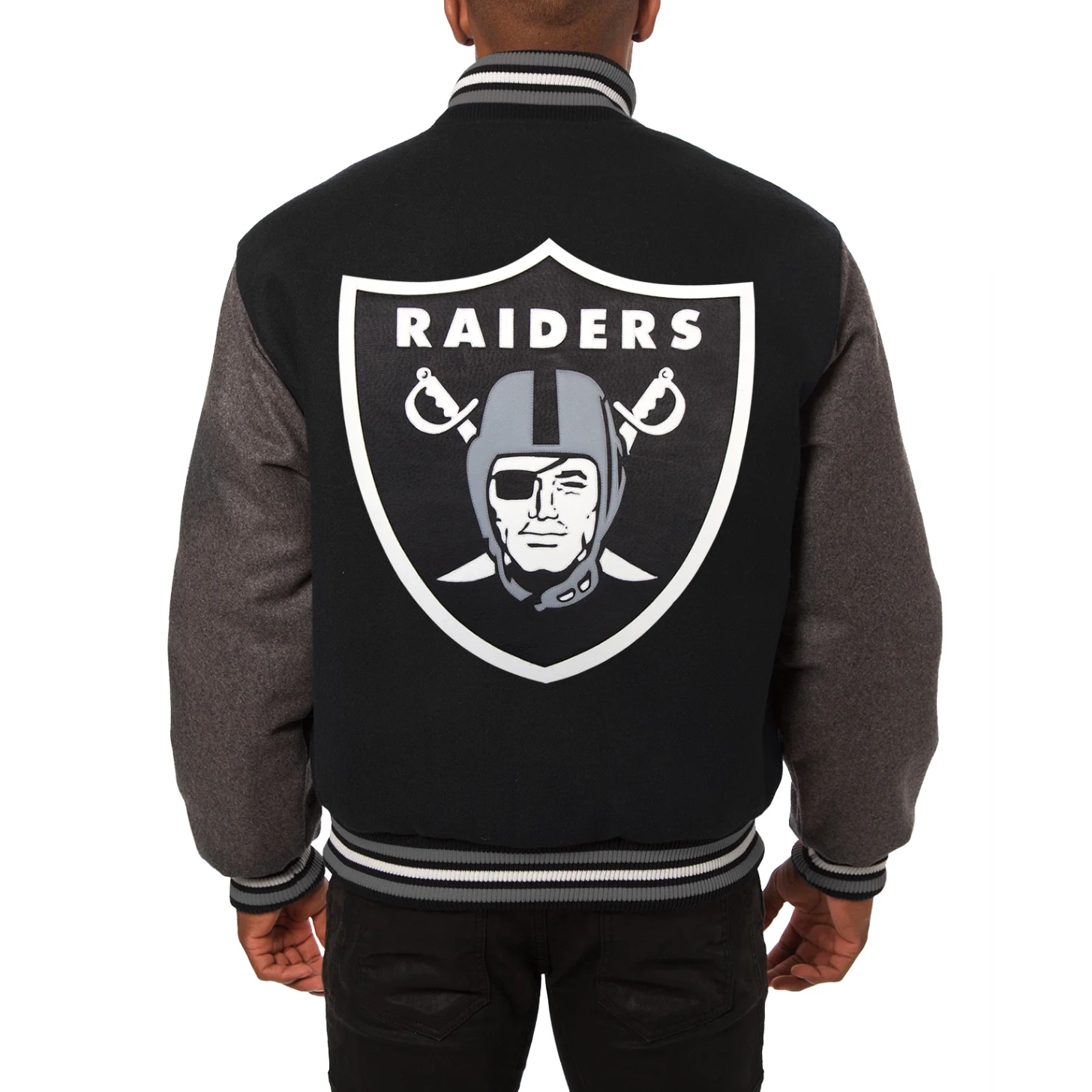 Las Vegas Raiders Handmade Two Tone Black/Gray Wool Varsity Jacket - Image 2