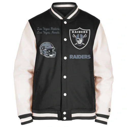 Las Vegas Raiders Third Down 2.0 Full-Snap Black/White Wool & Leather Varsity Jacket