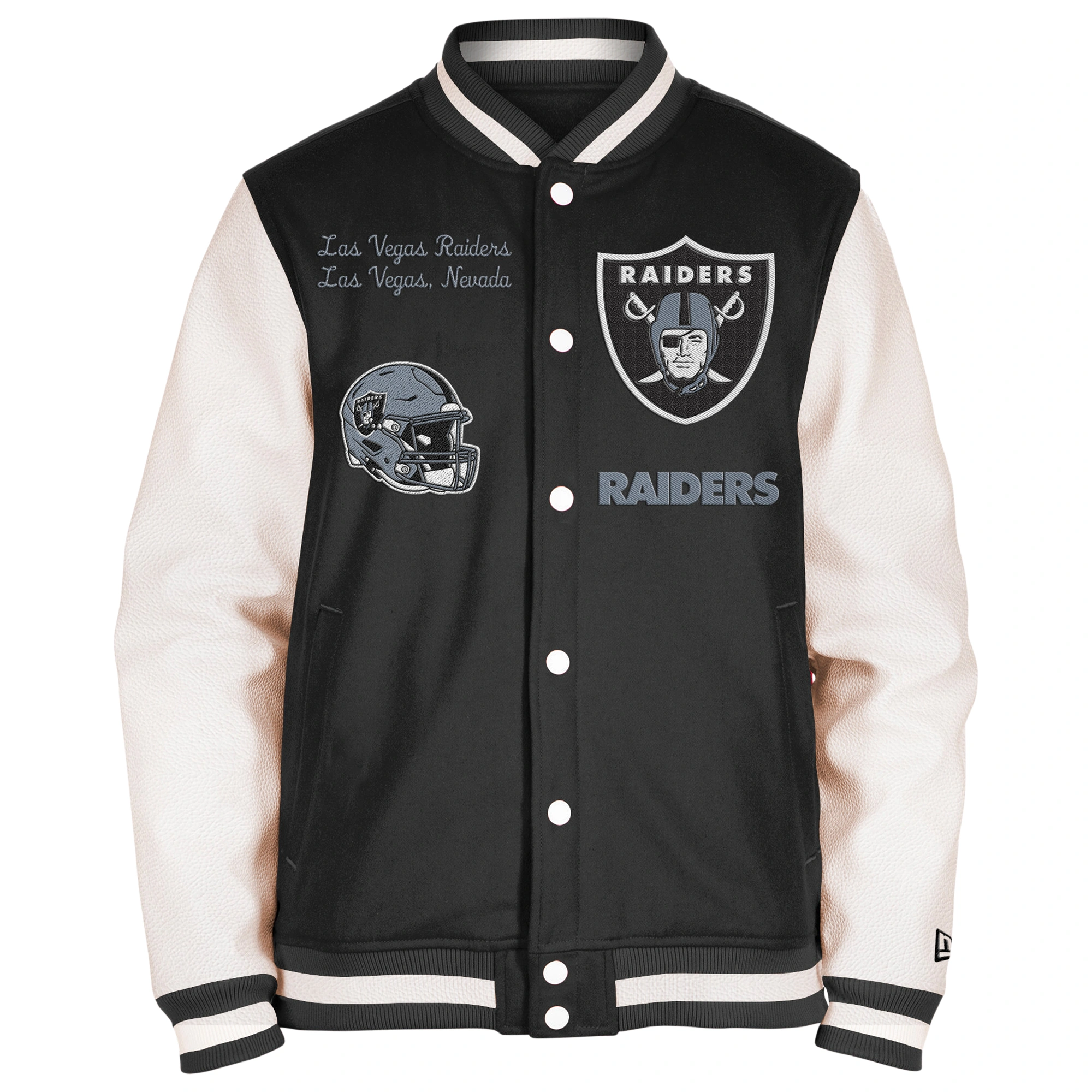Las Vegas Raiders Third Down 2.0 Full-Snap Black/White Wool & Leather Varsity Jacket