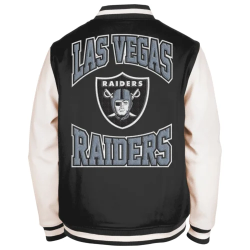 Alternative view of Las Vegas Raiders Third Down 2.0 Full-Snap Black/White Wool & Leather Varsity Jacket