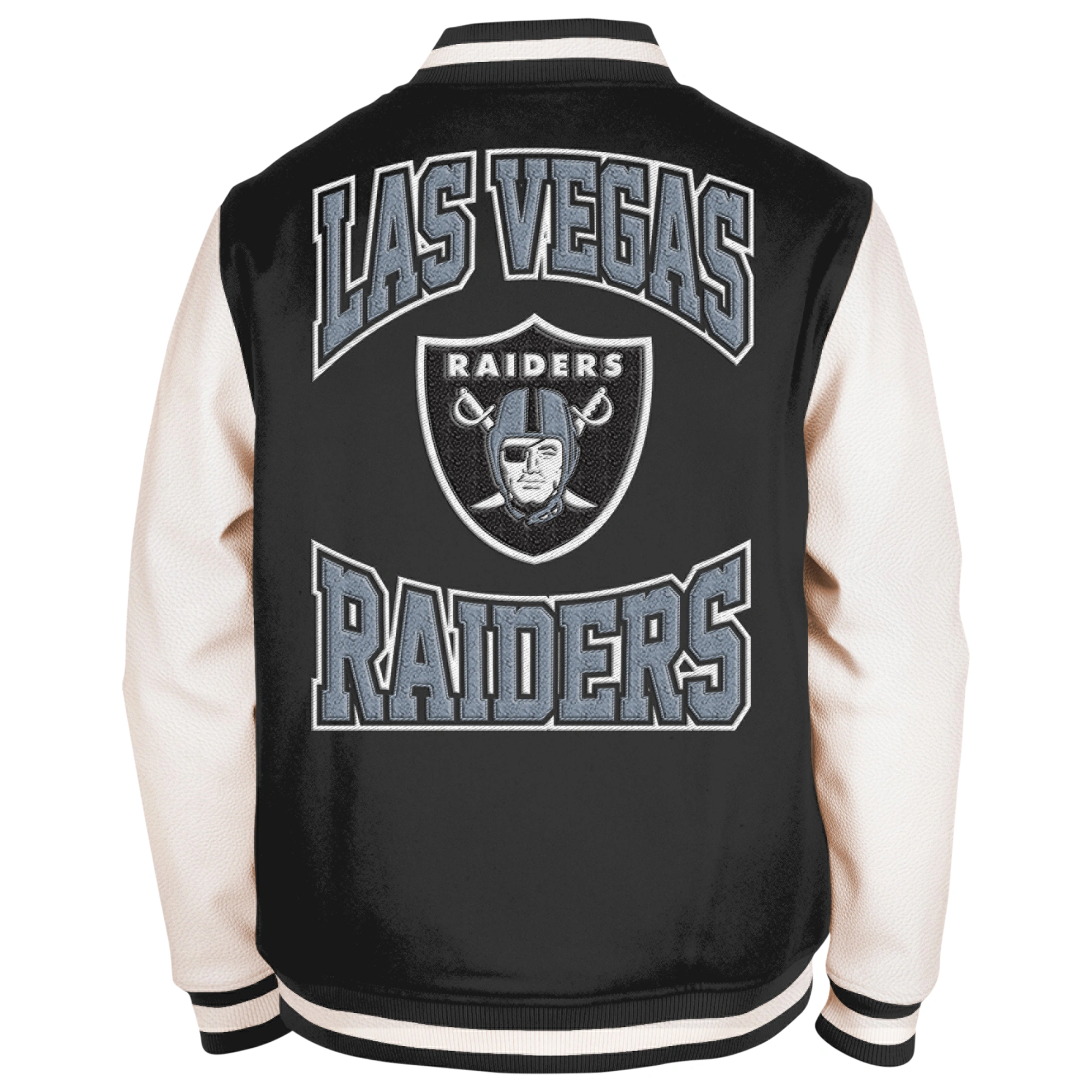 Las Vegas Raiders Third Down 2.0 Full-Snap Black/White Wool & Leather Varsity Jacket - Image 2