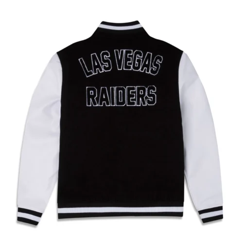 Alternative view of Las Vegas Raiders Third Down Full-Snap Black/White Satin Varsity Jacket -