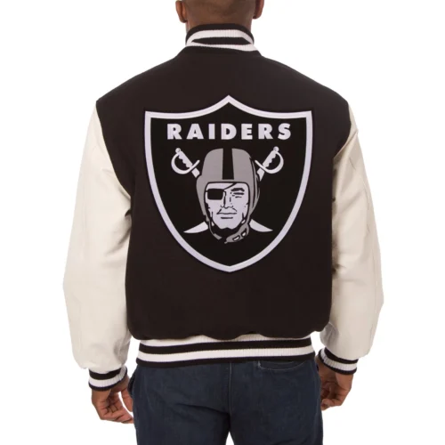 Alternative view of Las Vegas Raiders Two Tone Black/White Wool & Leather Varsity Jacket