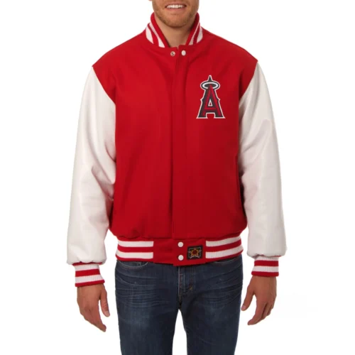 Los Angeles Angels Domestic Two Tone Genuine Wool & Leather Varsity Red Jacket
