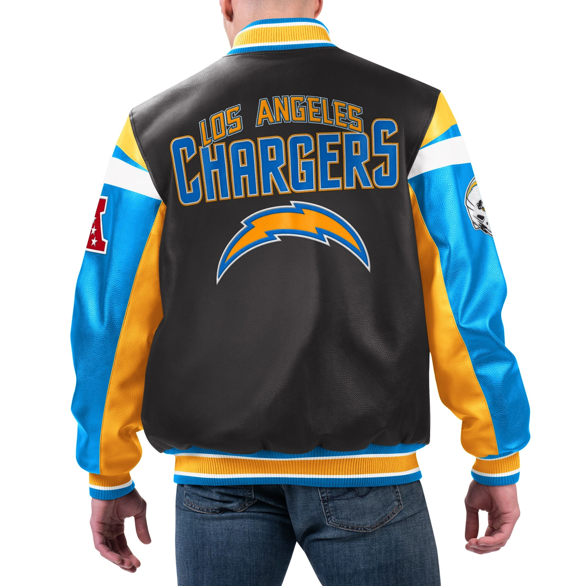 Los Angeles Chargers Full-Zip Leather Varsity Black Jacket - Image 2