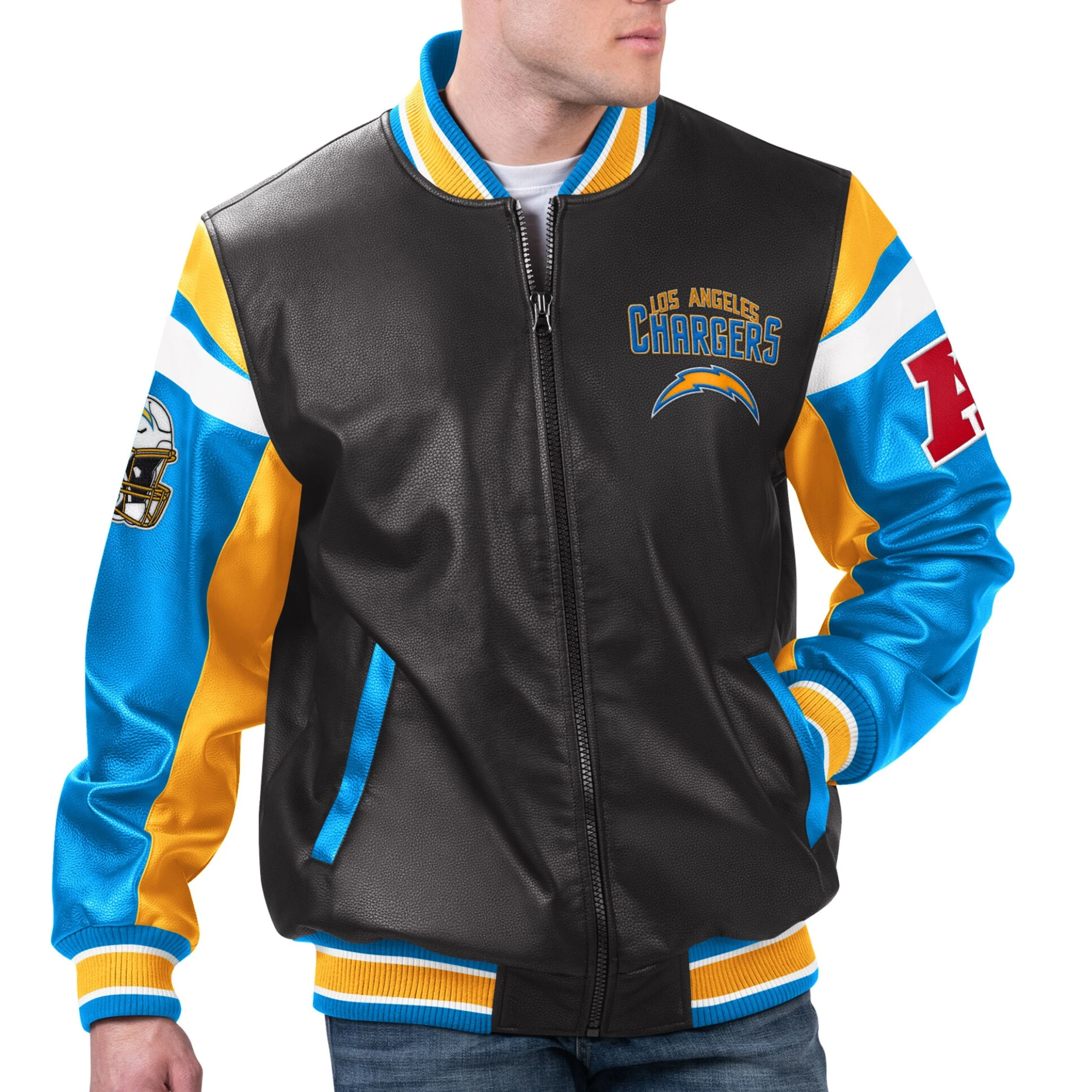 Los Angeles Chargers Full-Zip Leather Varsity Black Jacket