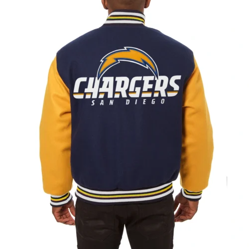 Alternative view of Los Angeles Chargers Two Tone Navy/Yellow Wool Varsity Jacket