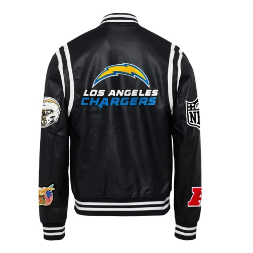 Alternative view of Los Angeles Chargers Black Full Leather  Varsity Jacket