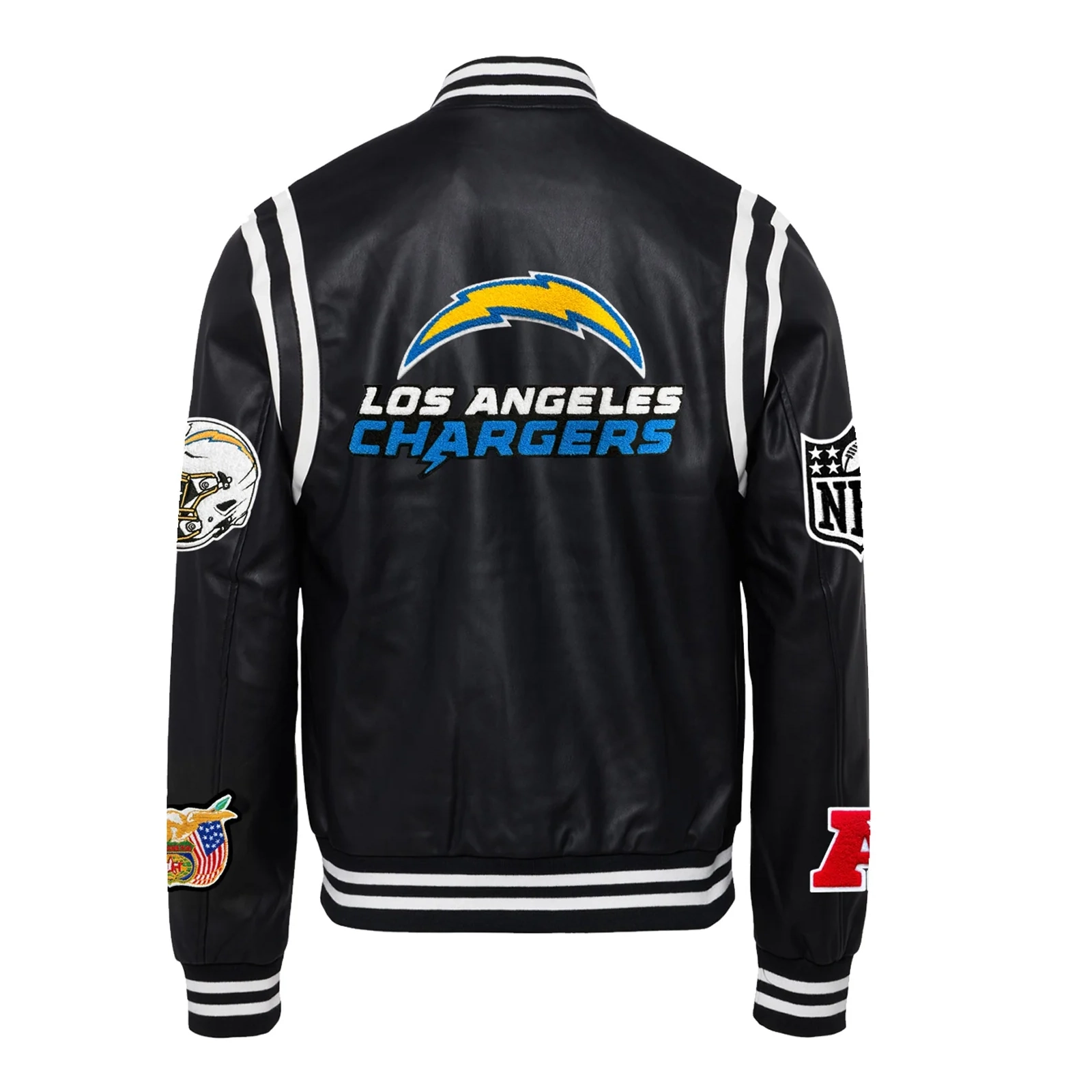 Los Angeles Chargers Black Full Leather Varsity Jacket - Image 2