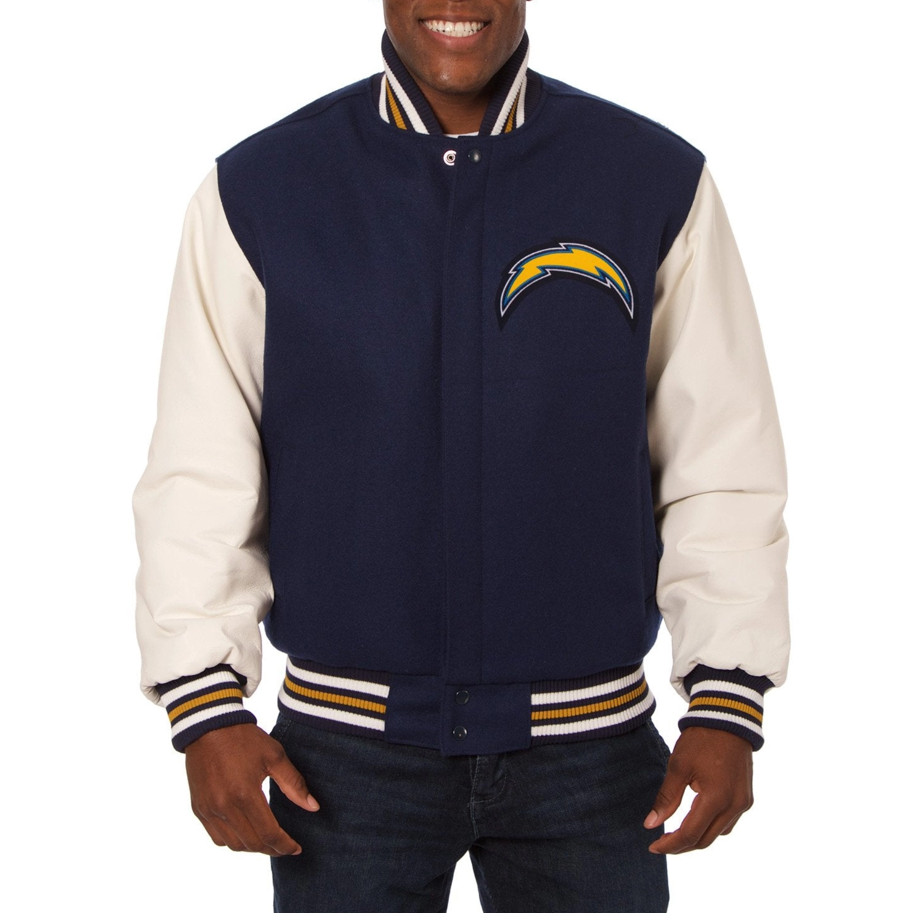 Los Angeles Chargers Two Tone Real Navy/White Wool & Leather Varsity Jacket
