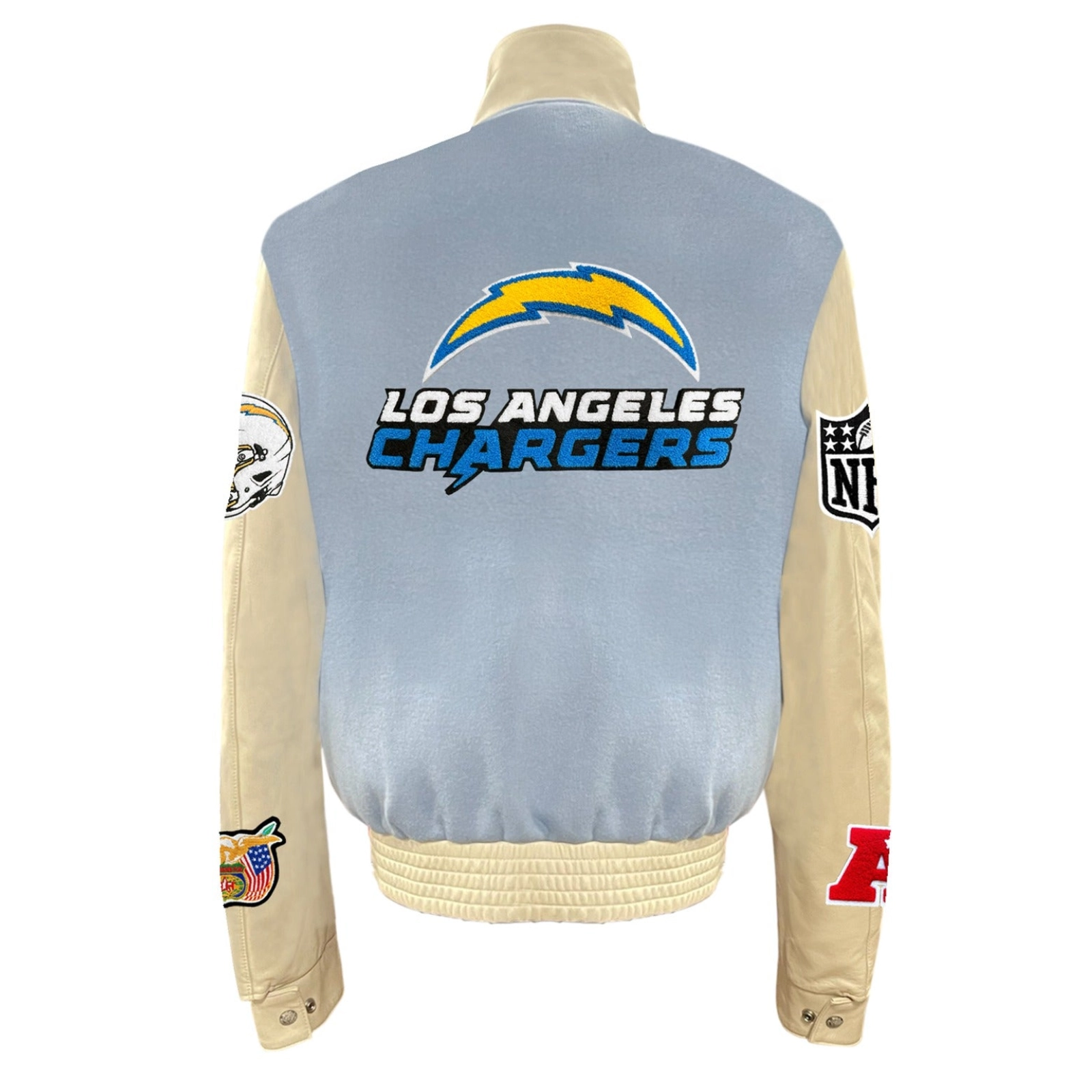 Los Angeles Chargers Baby Blue/Cream Wool & Leather Varsity Jacket - Image 2