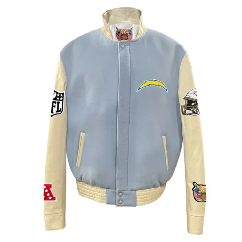 Los Angeles Chargers Baby Blue/Cream Wool & Leather Varsity Jacket