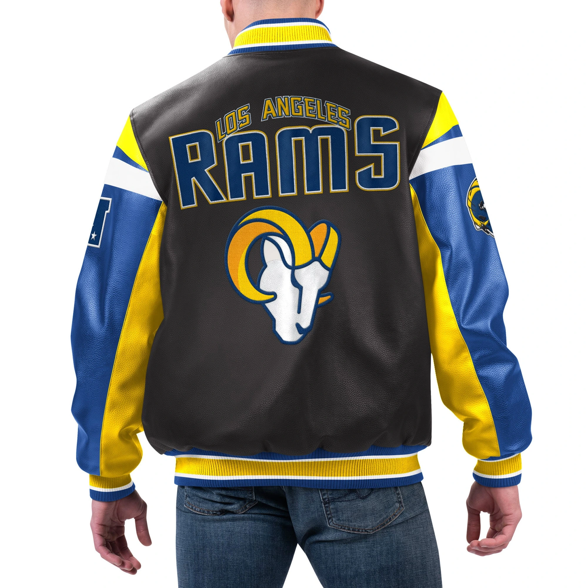 Los Angeles Rams Black Full-Zip Leather Varsity Jacket - Image 2