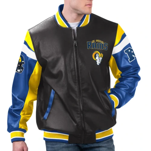 Los Angeles Rams Black Full-Zip Leather Varsity Jacket