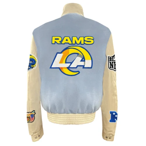 Alternative view of Los Angeles Rams Baby Blue/Cream Wool & Leather Varsity Jacket