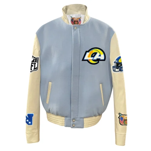 Los Angeles Rams Baby Blue/Cream Wool & Leather Varsity Jacket
