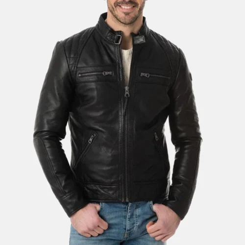 Men’s Black Shoulder Quilted Leather Biker Jacket - Thunder