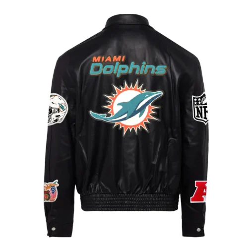 Alternative view of Miami Dolphins Jeff Hamilton Black Full Leather Jacket