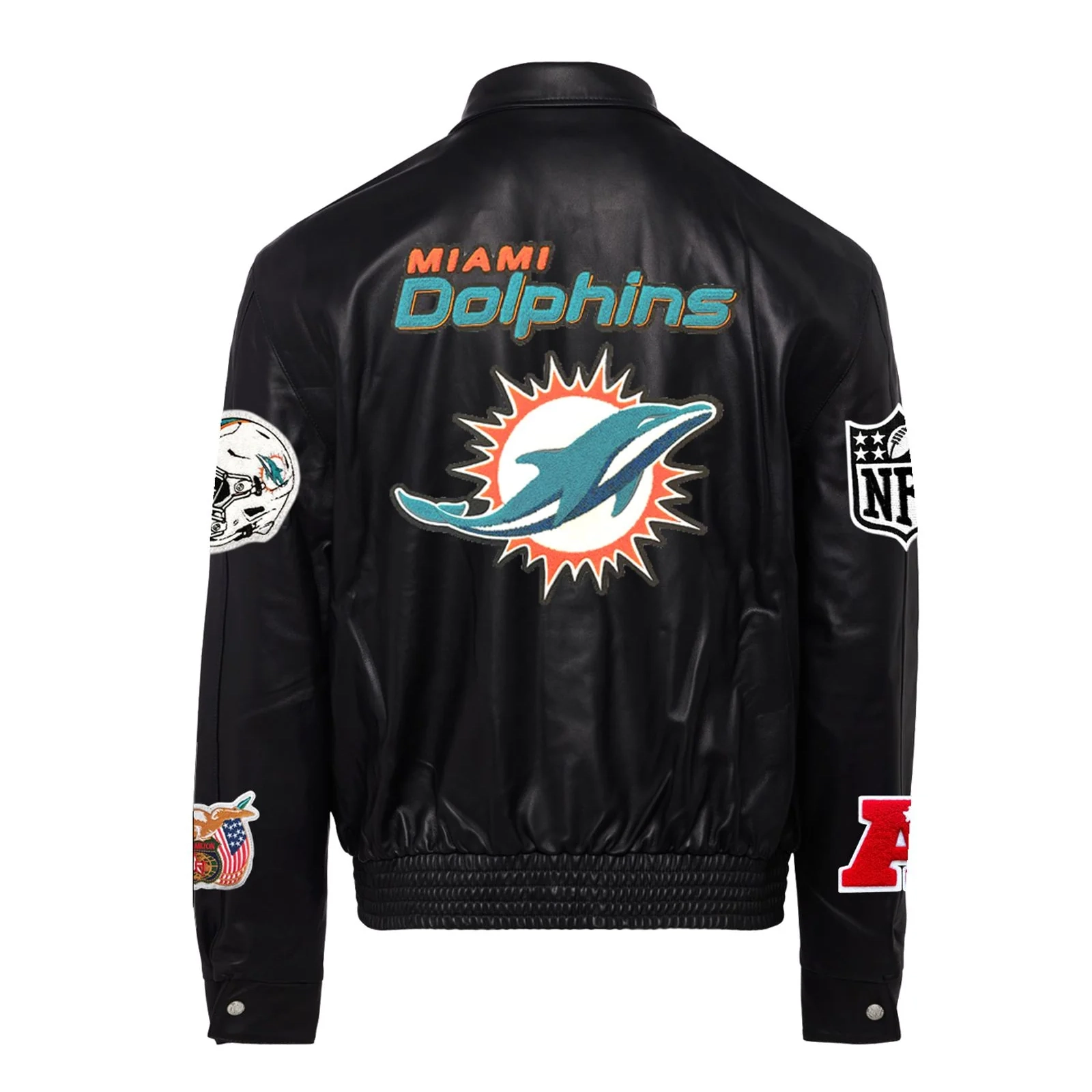 Miami Dolphins Jeff Hamilton Black Full Leather Jacket - Image 2