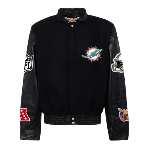 Miami Dolphins Jeff Hamilton Black Wool & Leather Varsity Jacket