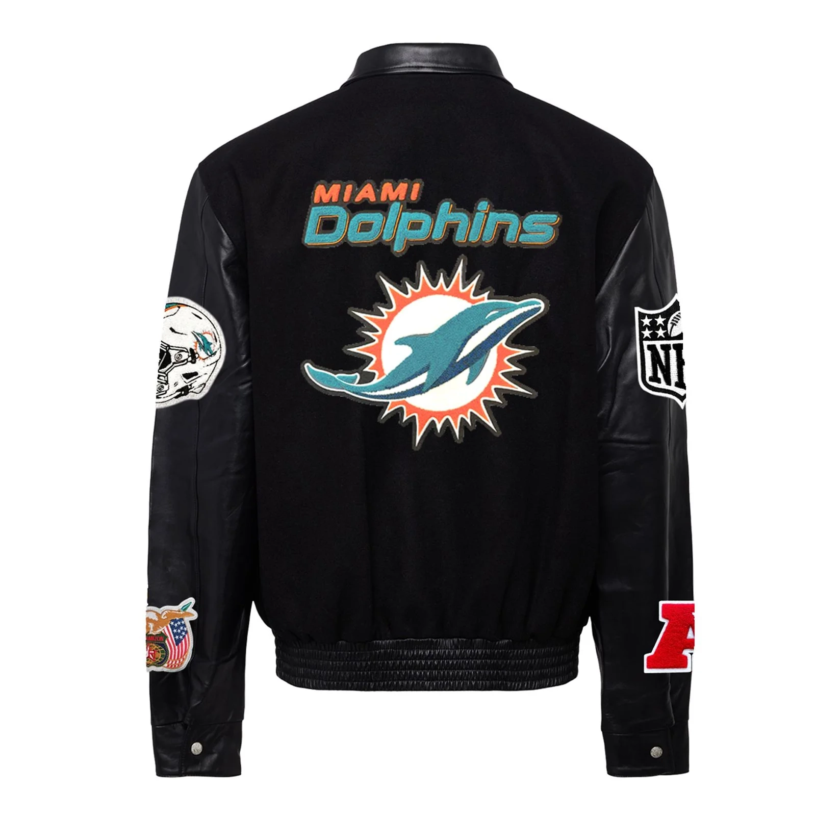 Miami Dolphins Jeff Hamilton Black Wool & Leather Varsity Jacket - Image 2
