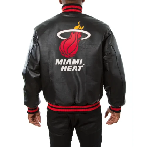 Alternative view of Miami Heat Genuine Black Full Leather Varsity Jacket