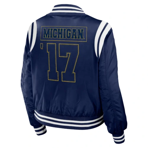 Alternative view of Michigan Wolverines Women's Full-Zip Bomber Varsity Jacket - Navy