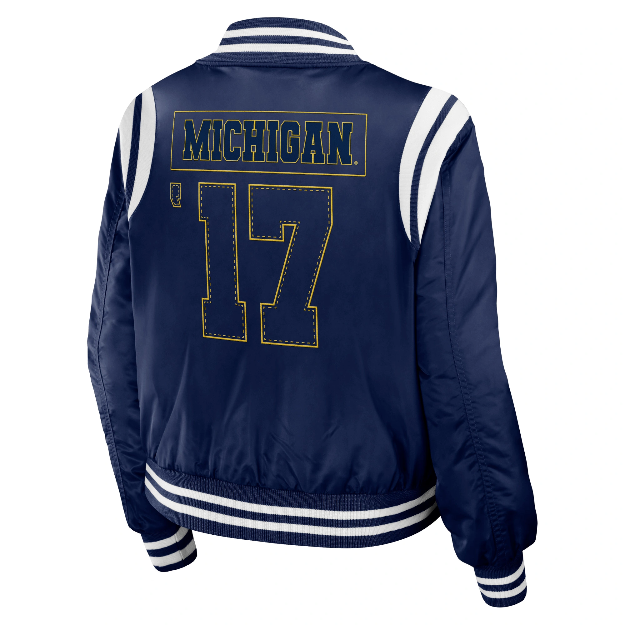 Michigan Wolverines Women's Full-Zip Bomber Varsity Jacket - Navy - Image 2