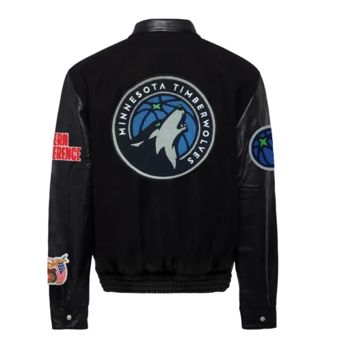 Alternative view of Minnesota Timberwolves Black Wool & Leather Varsity Jacket