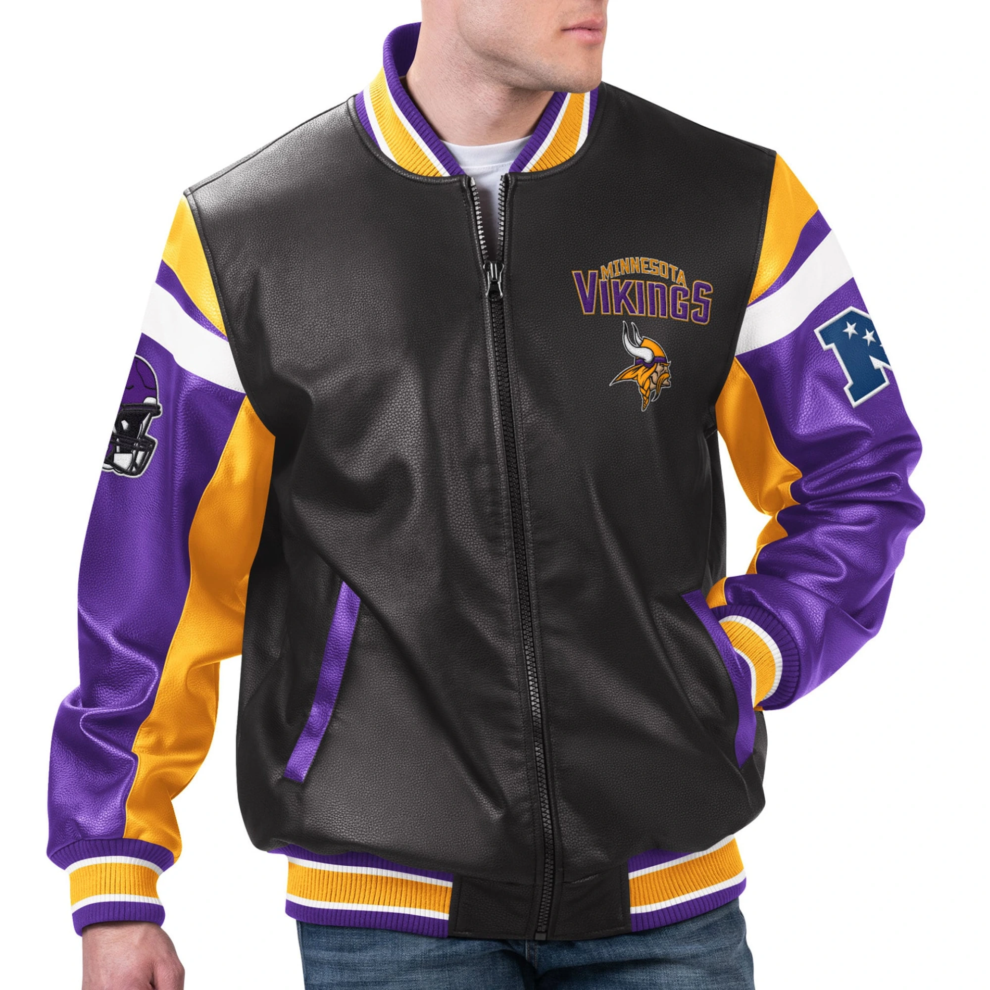 Minnesota Vikings Black/Purple Full-Zip Leather Varsity Jacket
