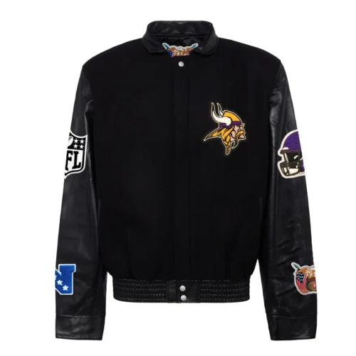 Minnesota Vikings Jeff Hamilton Black Wool & Leather Varsity Jacket