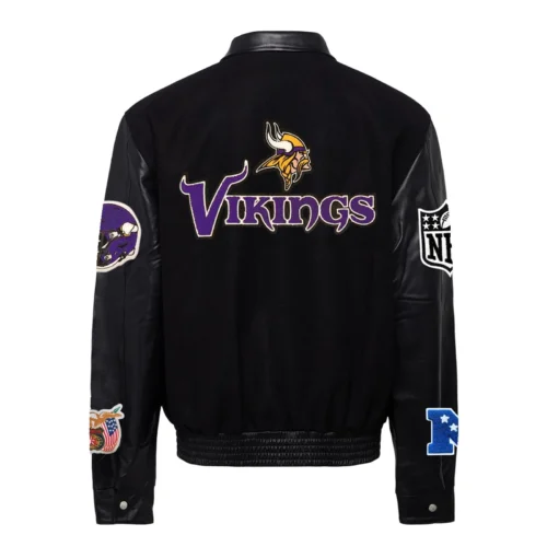 Alternative view of Minnesota Vikings Jeff Hamilton Black Wool & Leather Varsity Jacket