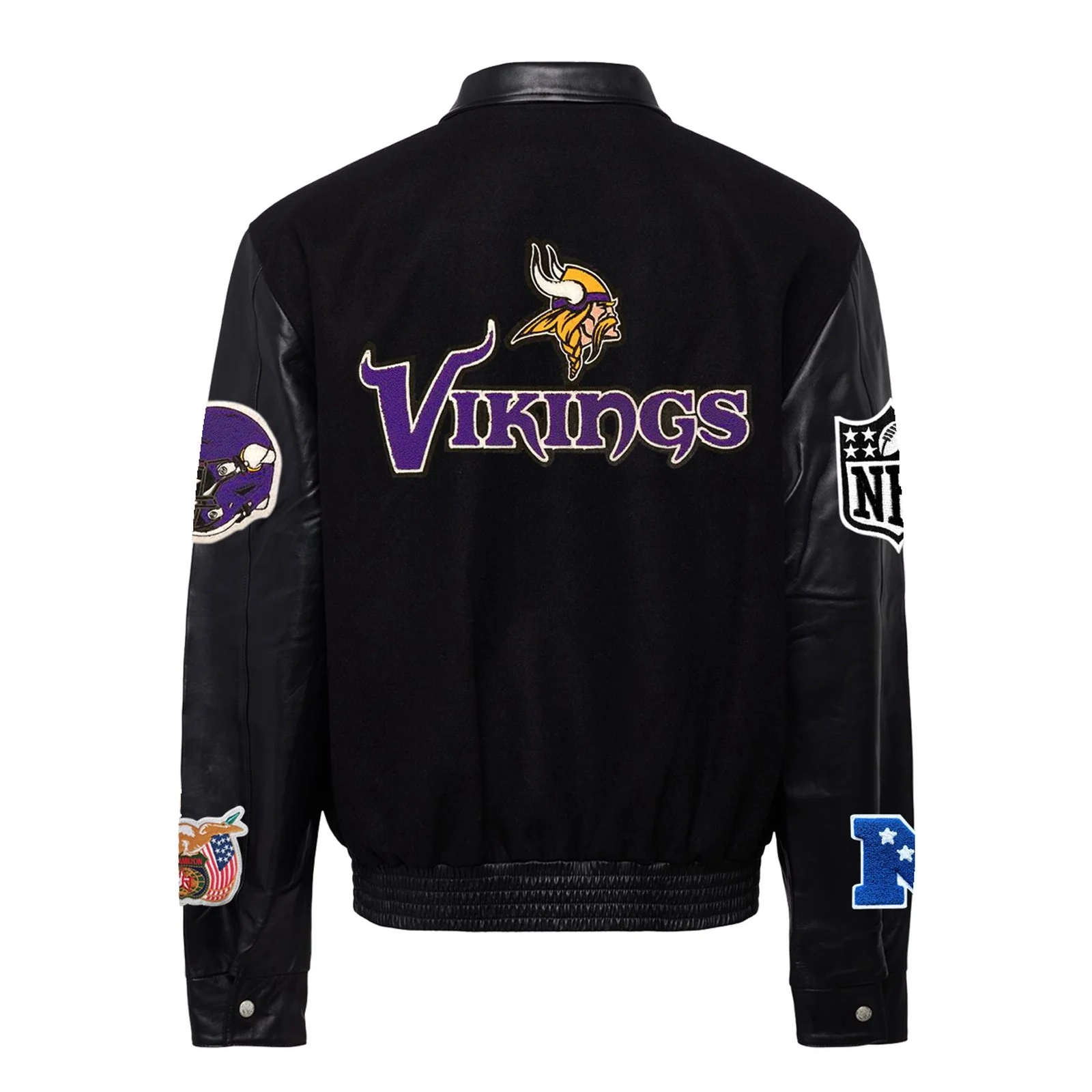 Minnesota Vikings Jeff Hamilton Black Wool & Leather Varsity Jacket - Image 2
