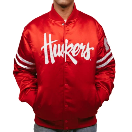 Alternative view of Nebraska Cornhuskers Full-Snap Bomber Varsity Jacket - Red