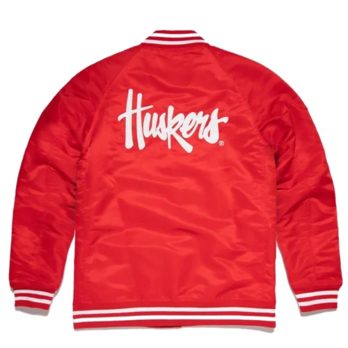 Alternative view of Nebraska Cornhuskers Monogram Logo Full-Snap Satin Varsity Jacket - Red